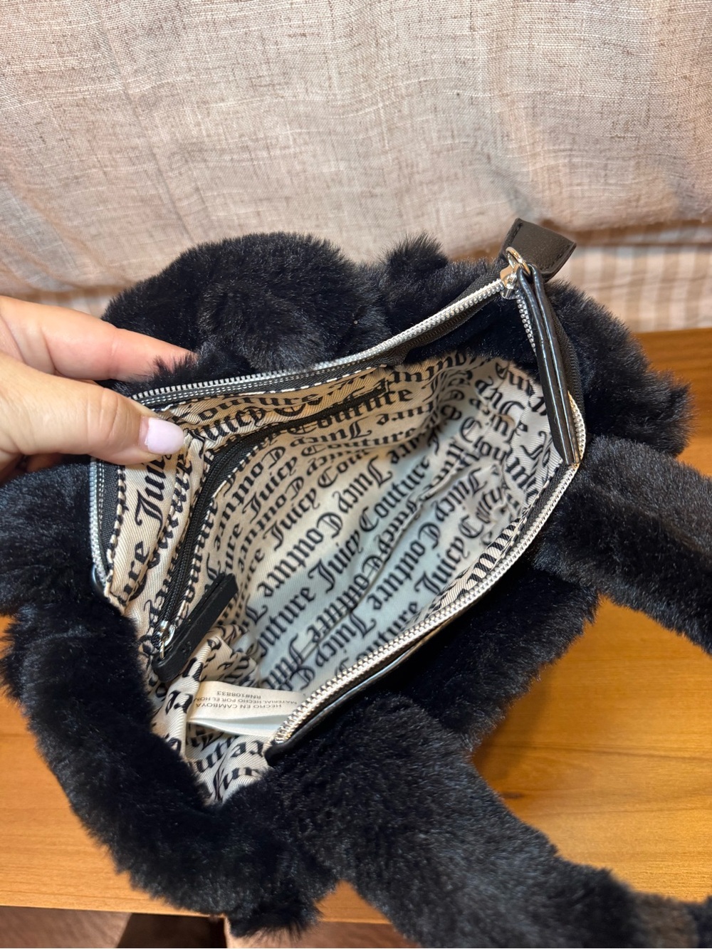 Juicy Couture Black Faux Fur Mini Tote with Rhinestone Logo - Picture 4 of 4